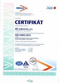 Certifikát o využití environmentálneho manažérstva ISO 14001:2004